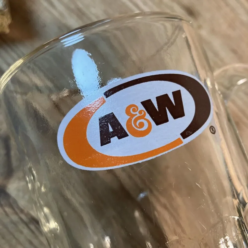 Vintage A & W Heavy Root Beer Glass Mug 6” Tall Thumbprint Pattern At Top